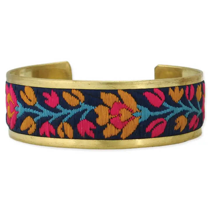 Embroidered Floral Cuff Bracelet