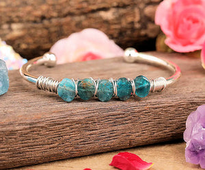 Blue Kyanite Stone Slab Wire Wrap Cuff Bracelet