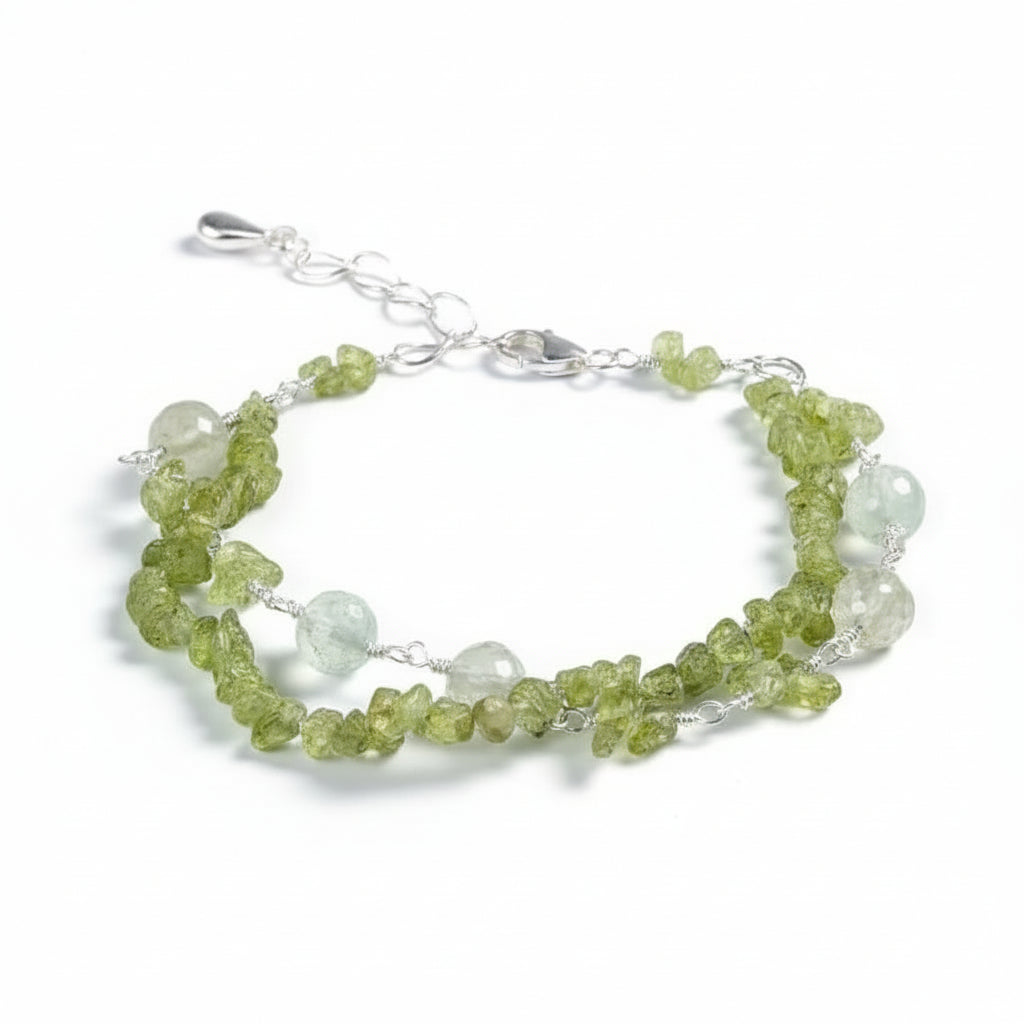 Peridot and Prehnite Gemstone Bracelet