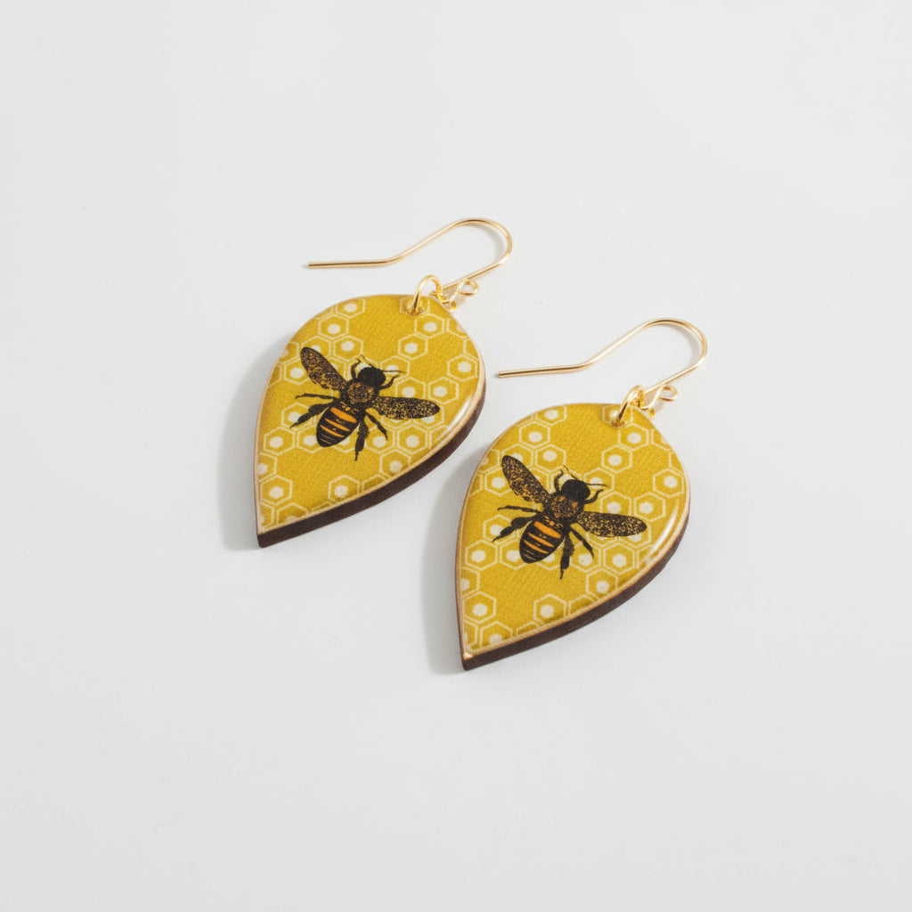 honeycomb and bee earrings