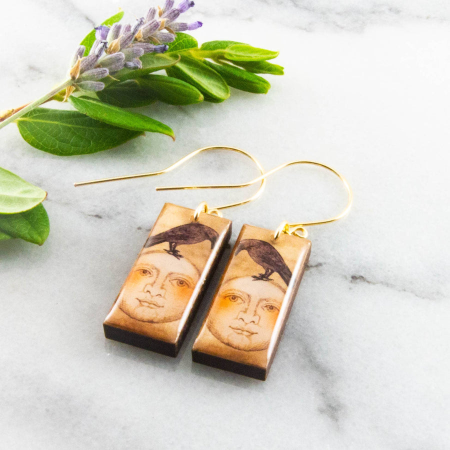 Crow and moon Earrings