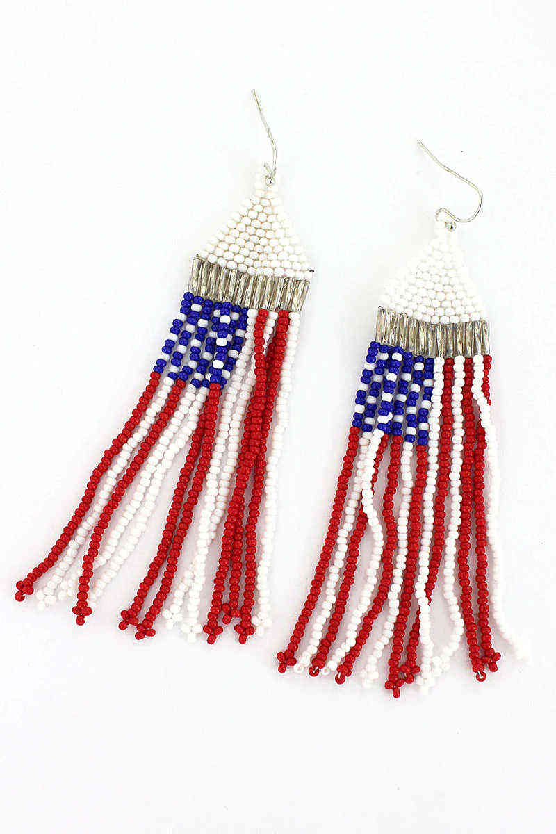 US Flag Seed Bead Earrings