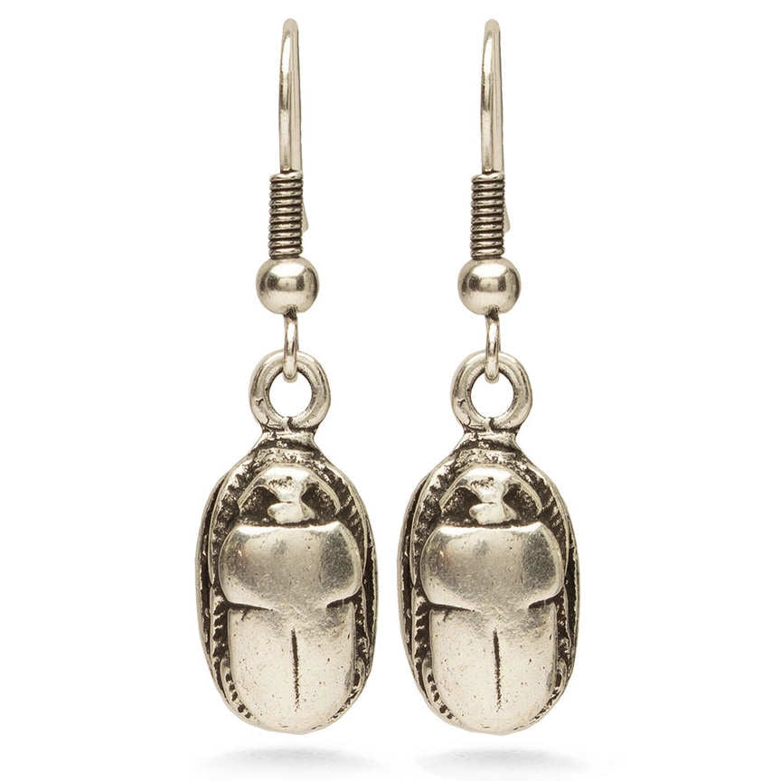 Scarab Earrings - Antiqued Silver