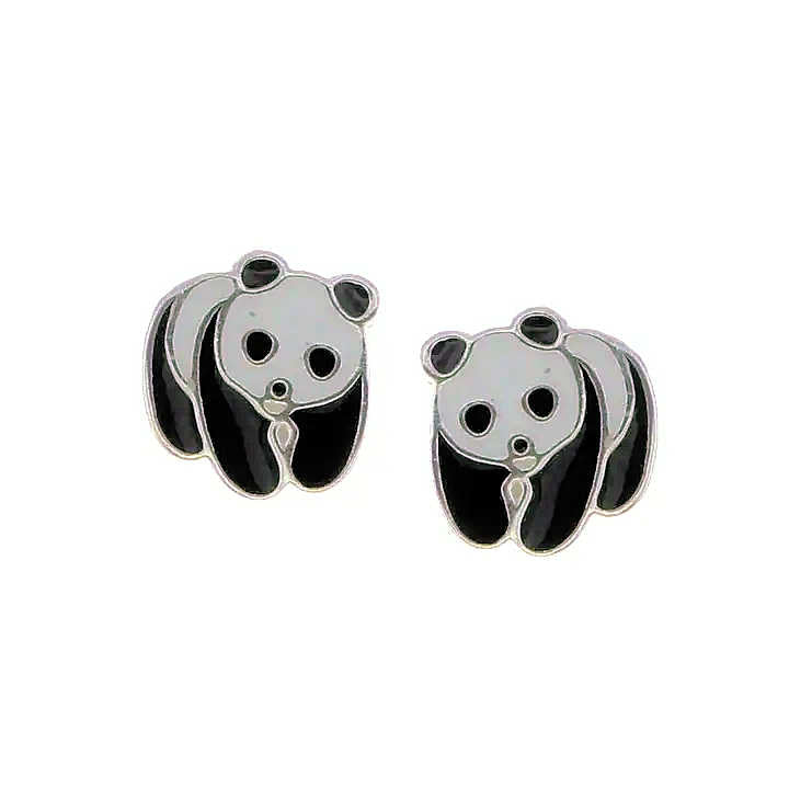 Sterling Silver Panda Stud Earrings