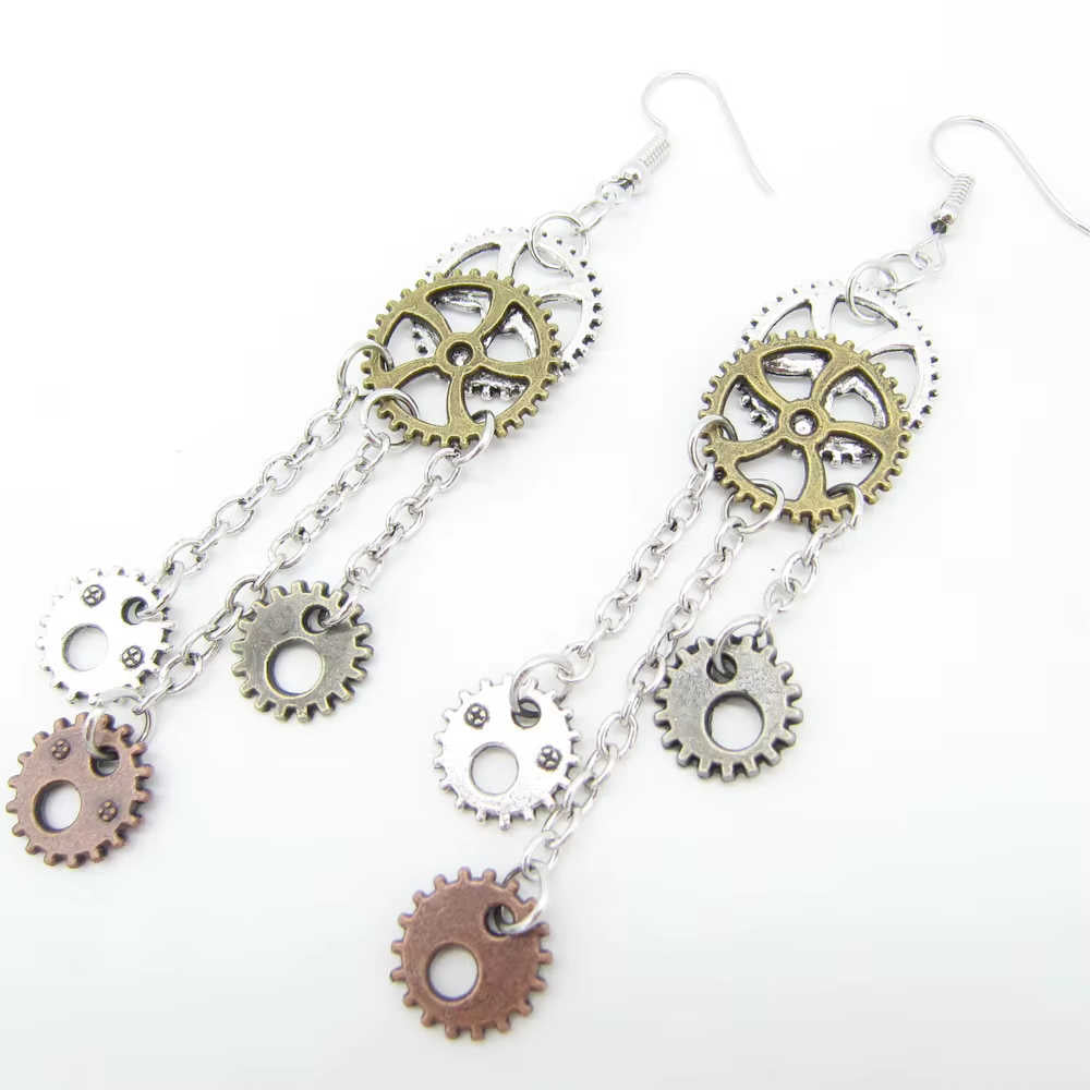 Dangling Gears Steampunk Earrings
