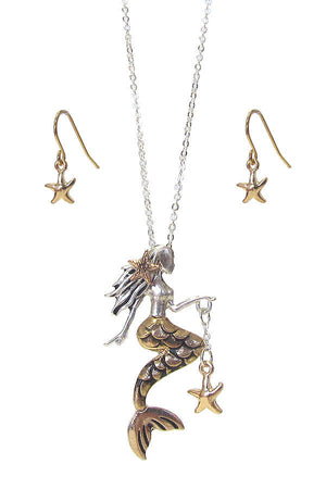 Mermaid and Starfish Necklace and Earrings