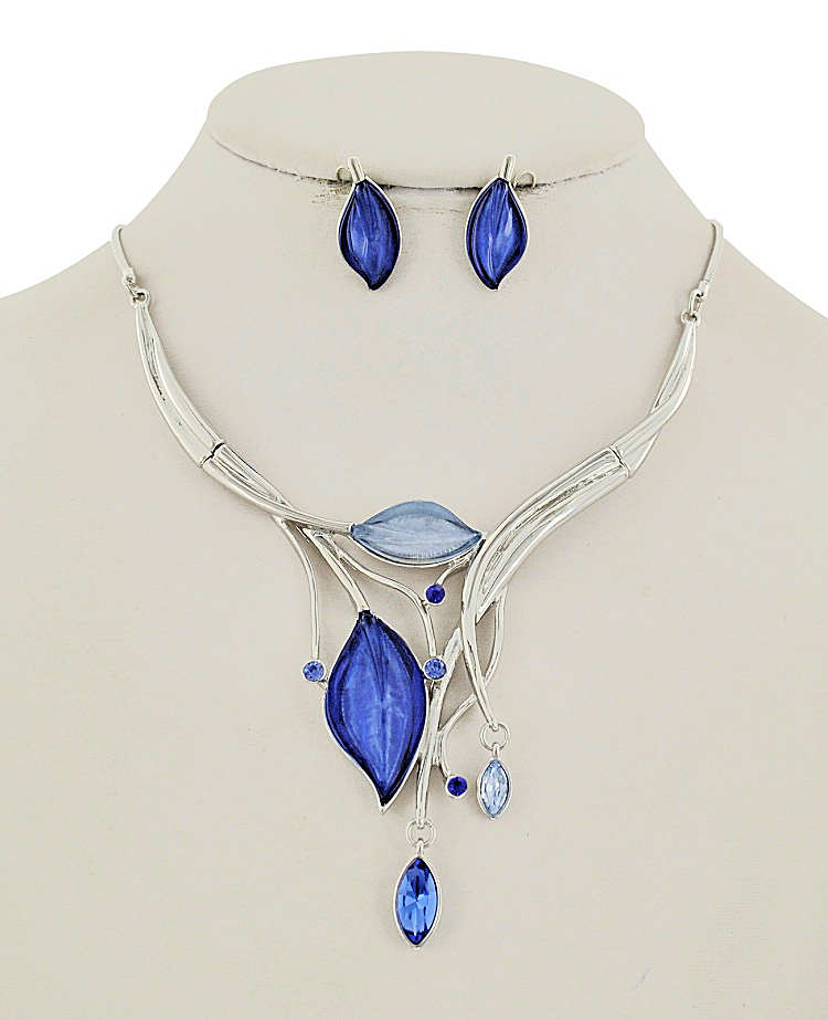 Leaf Acrylic Glass Necklace & Earring Set