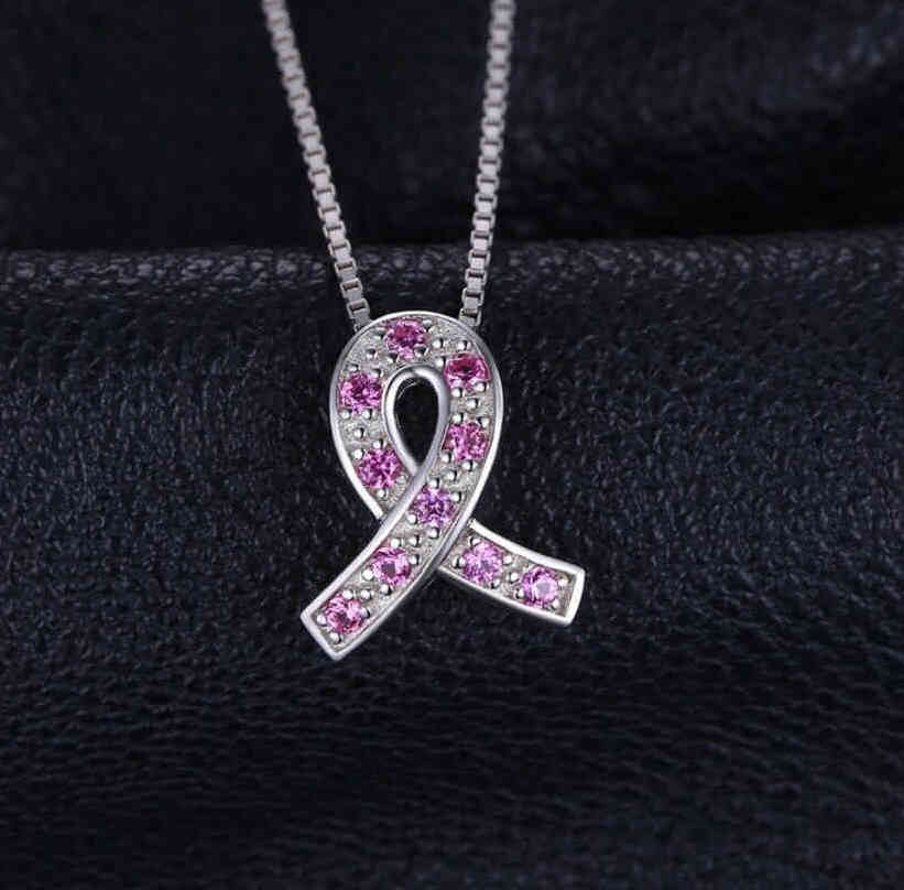 Pink ribbon Necklace Sterling Silver