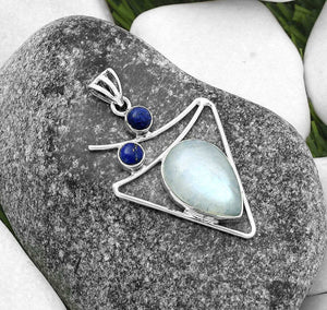 Sterling Silver Moonstone and lapis pendant