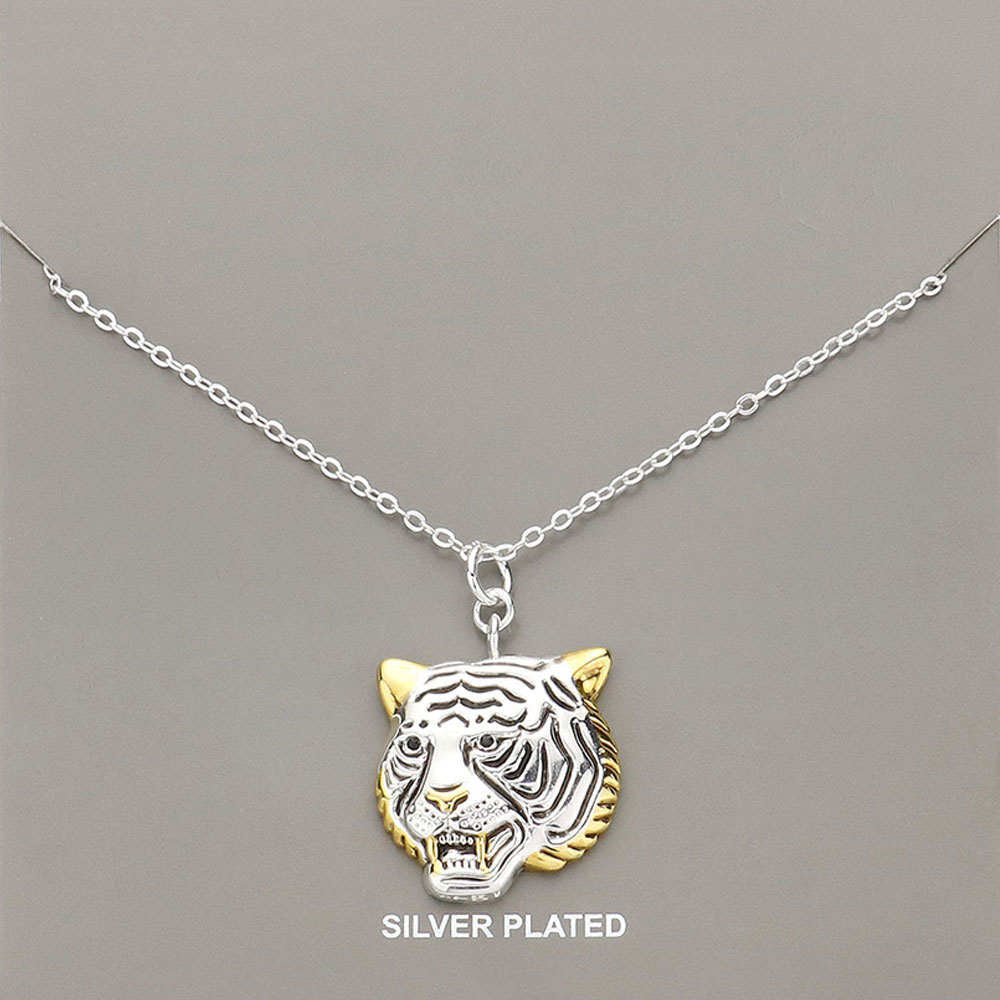 two tone tiger pendant necklace