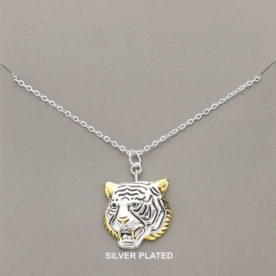 two tone tiger pendant necklace
