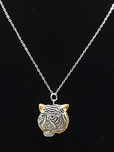 two tone tiger pendant necklace