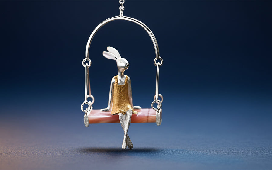 Cute Rabbit on Swing Pendant
