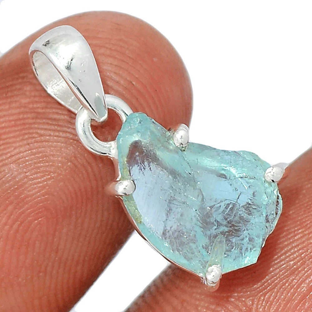 Rough Aquamarine Silver Pendant