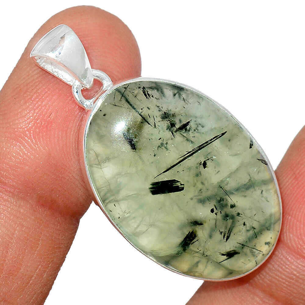 Prehnite with Black Tormaline Pendant