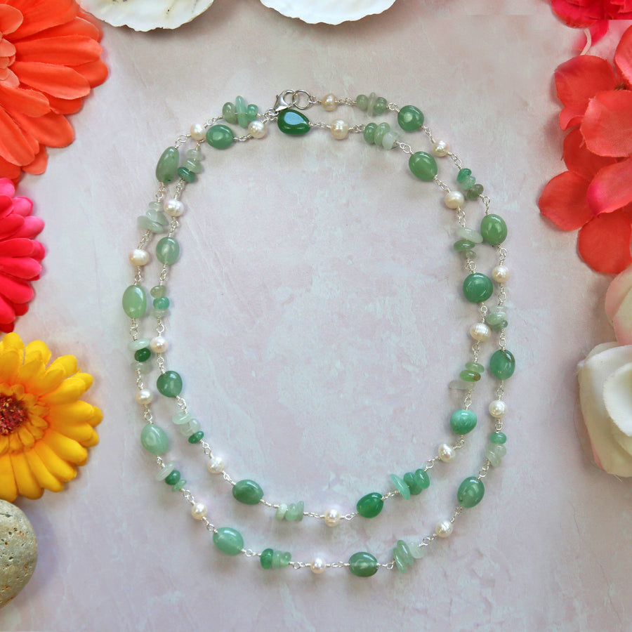 Beaded Aventurine and Pearl Necklace