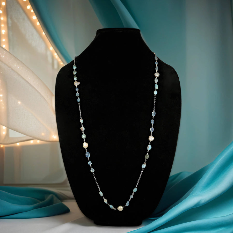 Larimar, pearl and aquamarine necklace