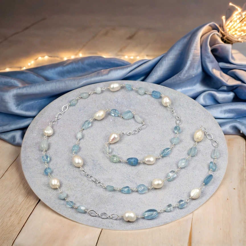 Aquamarine and Pearl Necklace