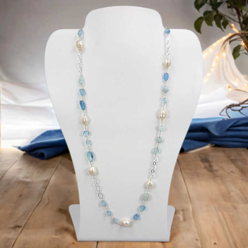 Aquamarine and Pearl Necklace