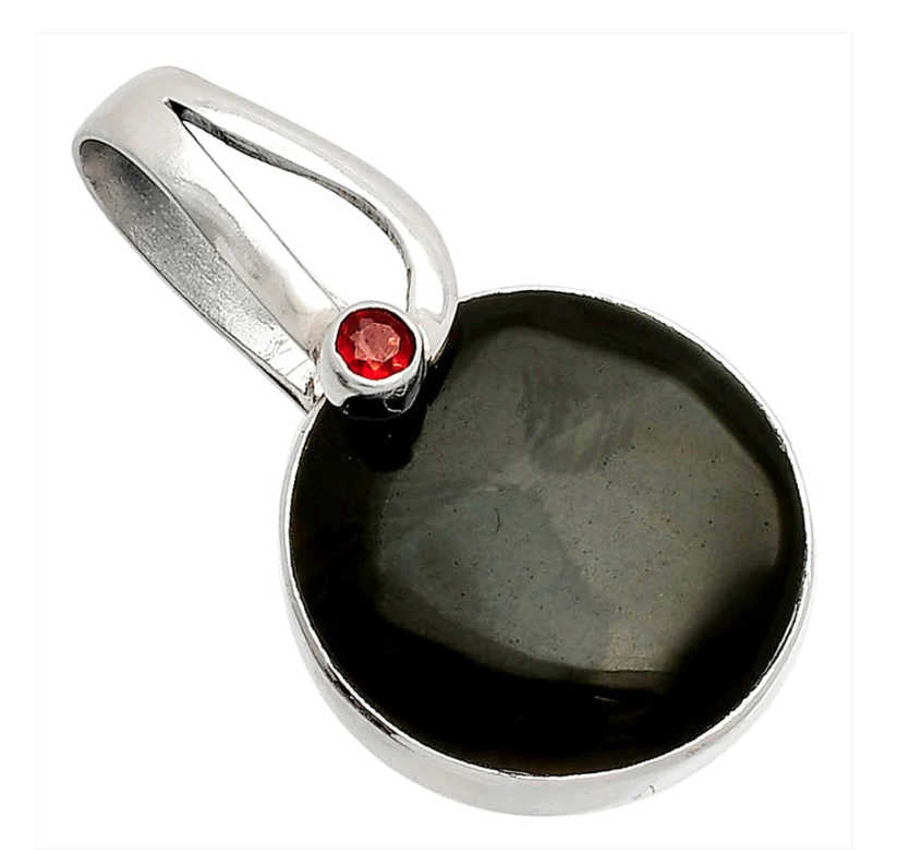 Black Lace Obsidian with Garnet Pendant