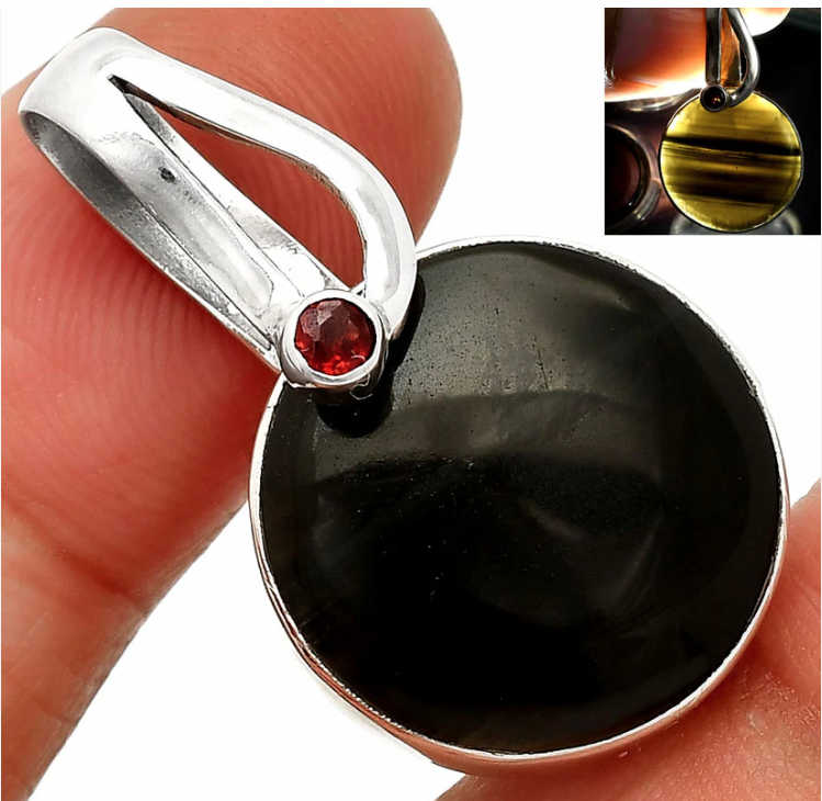 Black Lace Obsidian with Garnet Pendant