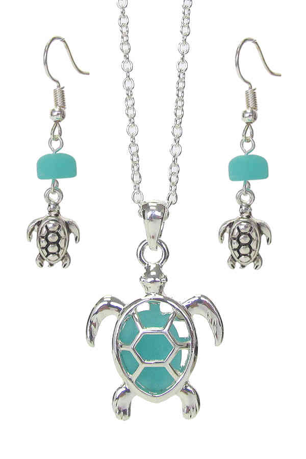 Turtle Necklace and Earrings