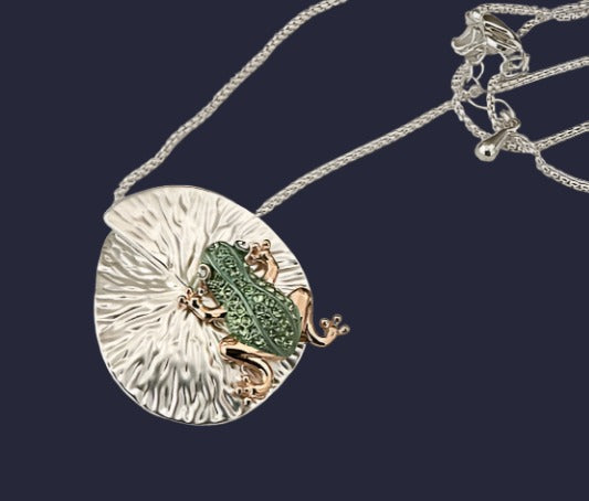 frog on lily pad necklace
