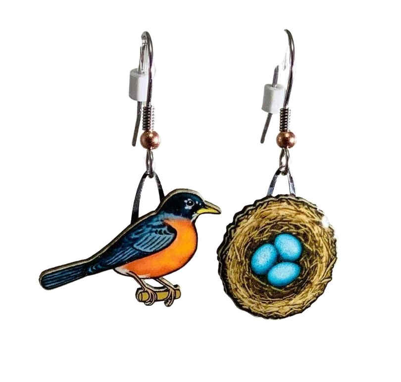 American Robin with Nest Earrings