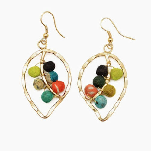 Anju colorful fabric covered bead leaf dangle earrings