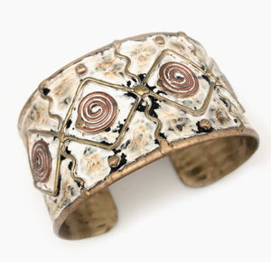 Anju brass patina white with diamond spiral adjustable cuff bracelet