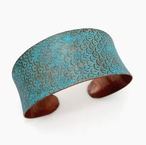 Anju Copper Patina Turquoise Scalloped design adjustable cuff bracelet