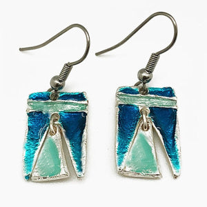 Anju pewter and colored enamel rectangle and triangel dangle earring