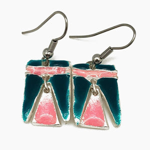 Anju pewter and colored enamel rectangle and triangle dangle earrings