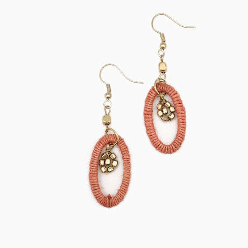 Earrings Terracotta Cotton Ovals with gold clusters