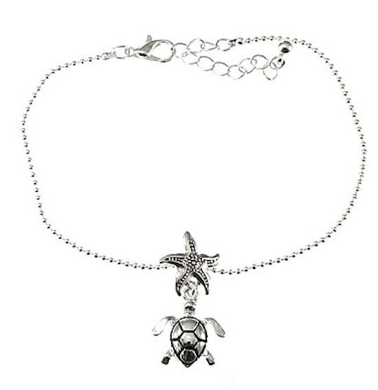 ankle bracelet silver turtle and starfish