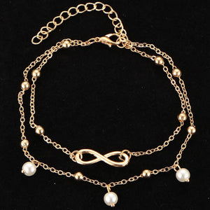 ankle bracelet infinity pearl gold
