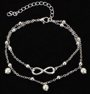 ankle bracelet silver infinity with pearls