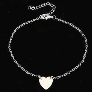 ankle bracelet silver solid heart
