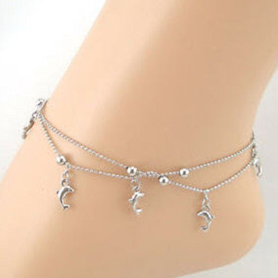 Ankle bracelet silver dolphins
