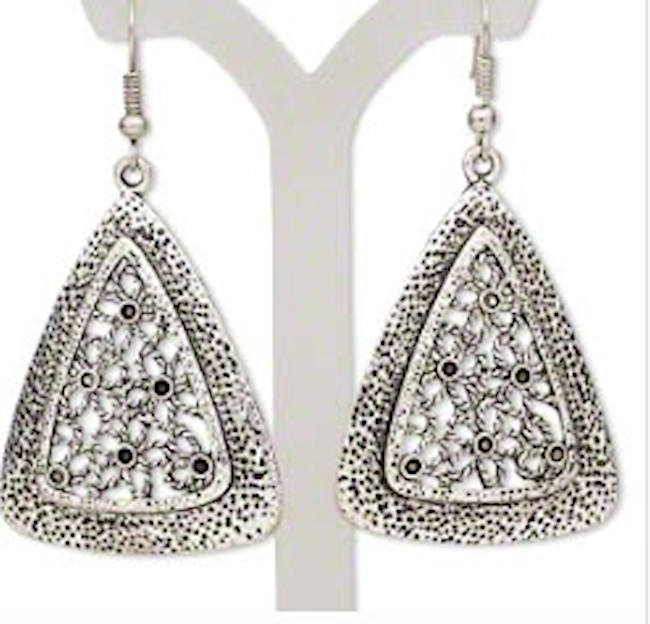 Triangle Antique Silver Plated Fish Hook Earring