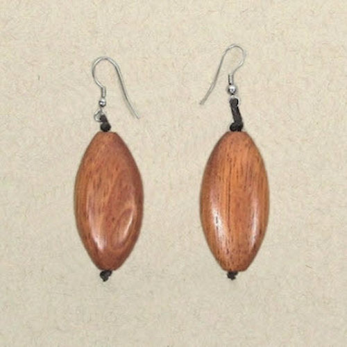 Earrings Natural Wood Oblong Bead Fishhook