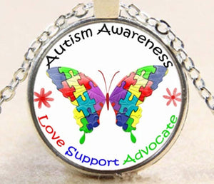 Pendant Autism Awareness Butterfly Silver Chain Necklace