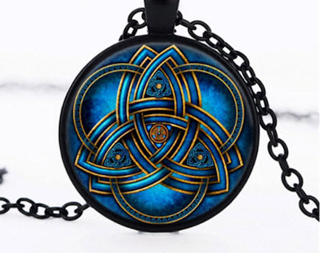 Blue Celtic Triquetra Cabochon Necklace