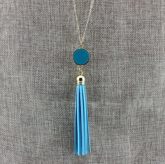 necklace long tassel blue