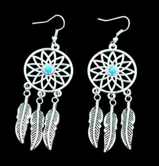 Dreamcatcher Boho Feather Dangle Earrings