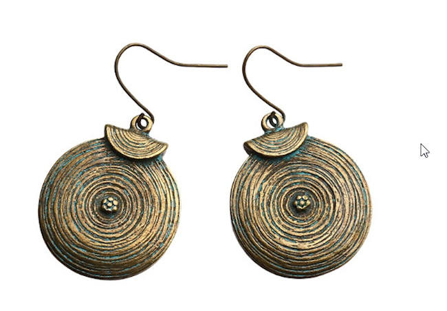 Round Patina Pendant Spiral Earrings