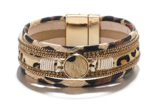 Leopard Leather Rhinestone Bracelet