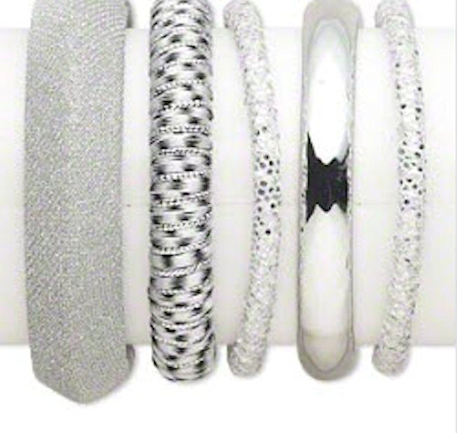 Bangle five piece silver and white