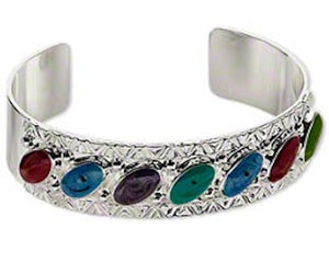 Enamel and Silver Plated Steel Multicolored Textured Design Cuff Bracelet