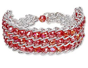Bracelet Finished Steel with Red AB Facet Round Beads